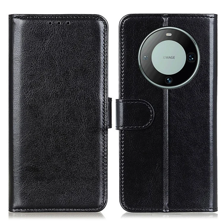 Para Huawei Mate 60 Pro Anti-Scratch PU Leather Phone Case Crazy Horse Texture Wallet Stand Cover - Preto