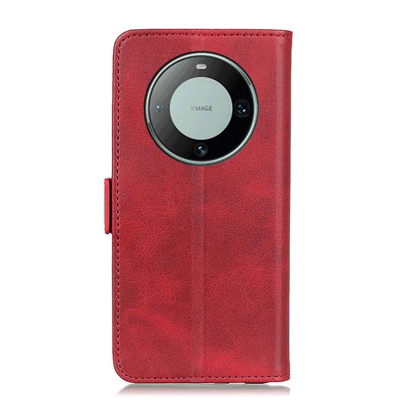 For Huawei Mate 60 Pro Cowhide Texture Wallet Phone Case PU Leather Flip Cover with Stand - Red