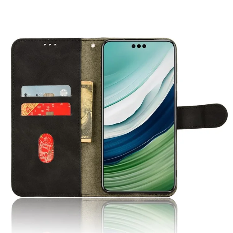 Para Huawei Mate 60 Pro Funda de Teléfono de Cuero PU Protección contra Caídas Piel Táctil Cartera Soporte - Negro