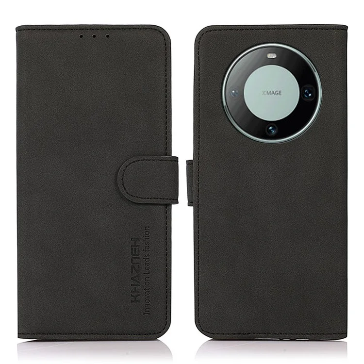KHAZNEH For Huawei Mate 60 Texturized Cartera de Pie Cubierta Cierre Magnético Cuero Sintético Funda de Teléfono - Negro