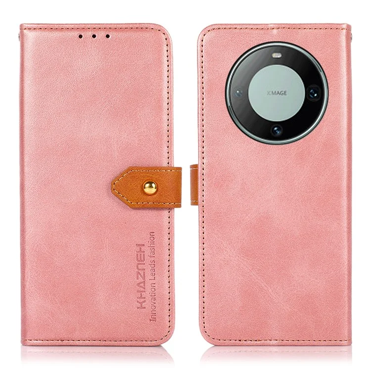 KHAZNEH Für Huawei Mate 60 Kuhledertextur Leder Flip-Cover Anti-Schock Brieftasche Handyhülle - Rose Gold