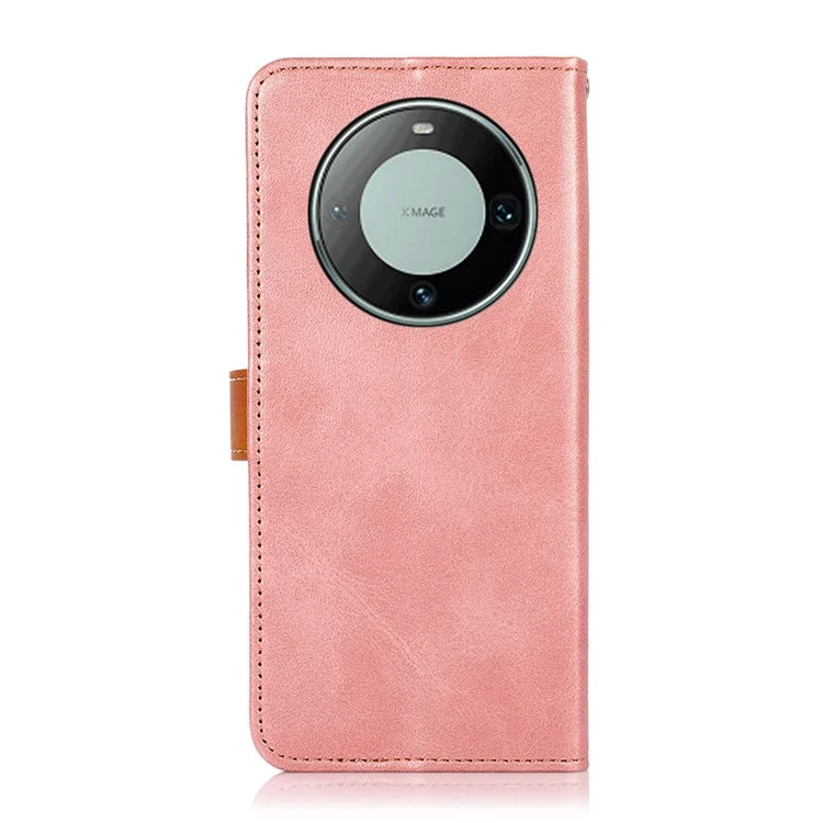KHAZNEH Für Huawei Mate 60 Kuhledertextur Leder Flip-Cover Anti-Schock Brieftasche Handyhülle - Rose Gold