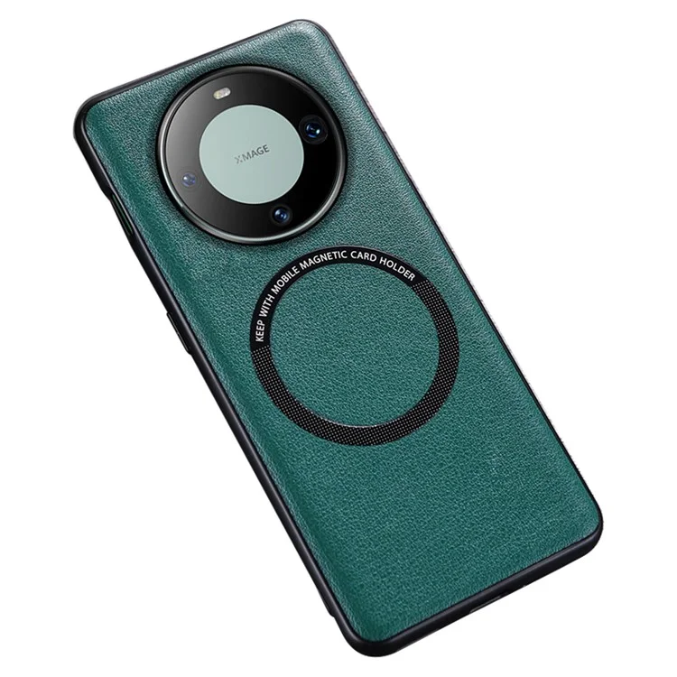 Para Huawei Mate 60 Funda de Teléfono Magnética Anti-Caída Cuero PU+Cubierta TPU Compatible con MagSafe - Verde