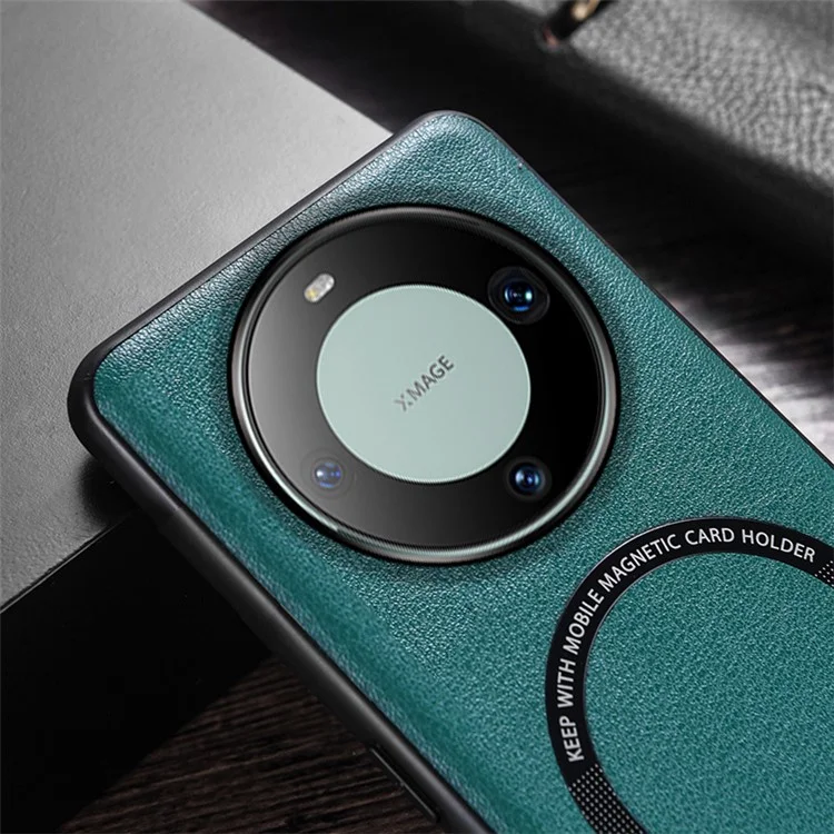 Para Huawei Mate 60 Funda de Teléfono Magnética Anti-Caída Cuero PU+Cubierta TPU Compatible con MagSafe - Verde