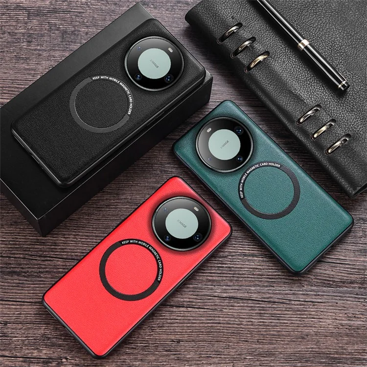 Para Huawei Mate 60 Funda de Teléfono Magnética Anti-Caída Cuero PU+Cubierta TPU Compatible con MagSafe - Verde