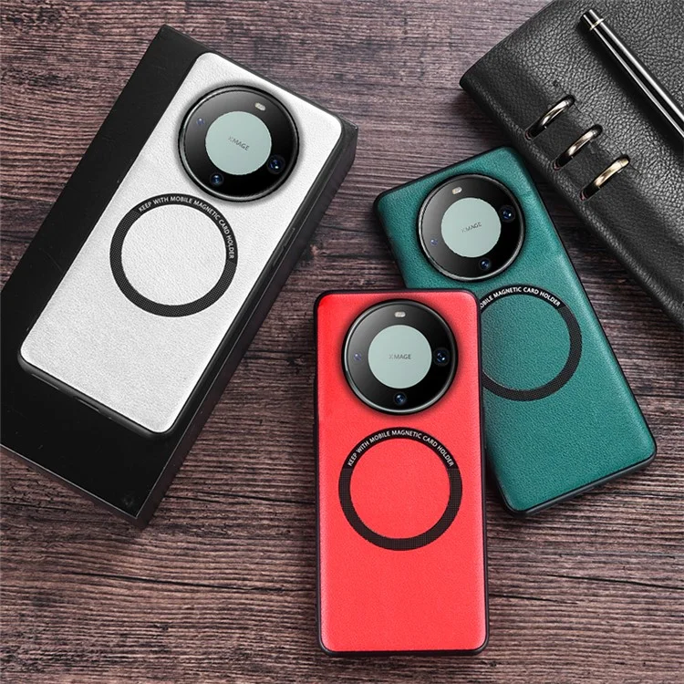 Para Huawei Mate 60 Funda de Teléfono Magnética Anti-Caída Cuero PU+Cubierta TPU Compatible con MagSafe - Verde