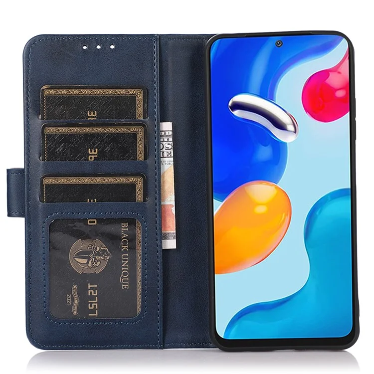 For Huawei Mate 60 Cowhide Texture Cell Phone Case Wallet Stand Anti-Fall Leather Cover - Blue