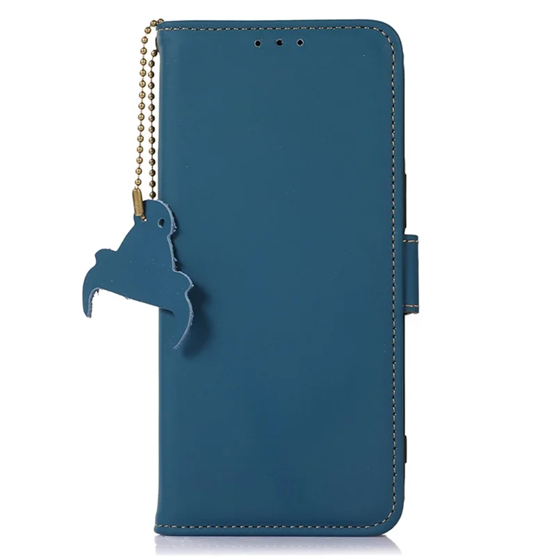 For Huawei Mate 60 RFID Blocking Genuine Cow Leather Case Silky Feeling Phone Stand Wallet Cover - Blue