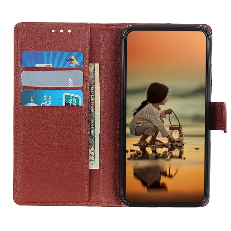 Für Huawei Mate 60 PU-Lederetui stoßfest Litchi-Struktur Wallet Stand Handyhülle - Braun