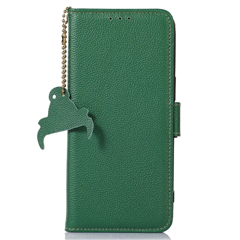 RFID Blocking Shell for Huawei Mate 60 , Litchi Texture Genuine Cow Leather Phone Case Wallet Stand Flip Cover - Green