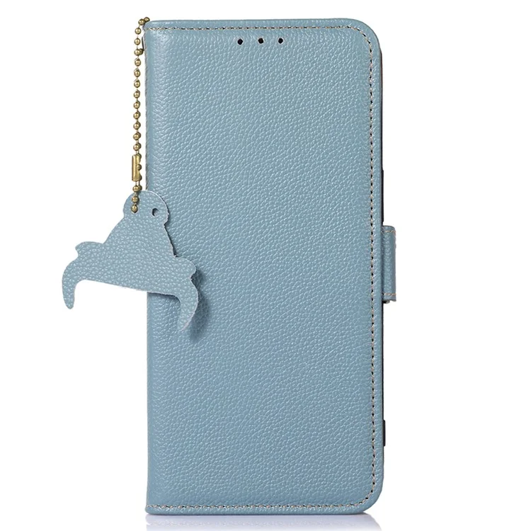 RFID-blockierendes Gehäuse für Huawei Mate 60, Litchi-Textur echtes Rindsleder-Handyhülle Brieftasche Ständer Flip-Cover - Blau