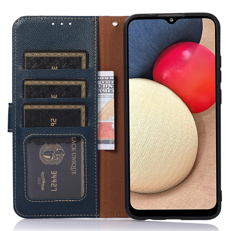 KHAZNEH RFID Blocking Case per Huawei Mate 60, Anti-graffio Litchi Texture Phone Shell Wallet Stand Leather Cover - Blu