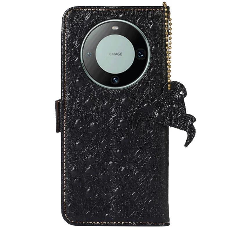 Pour Huawei Mate 60 Genuine Cow Leather RFID Blocking Drop Proof Case Wallet Stand Phone Cover - Noir