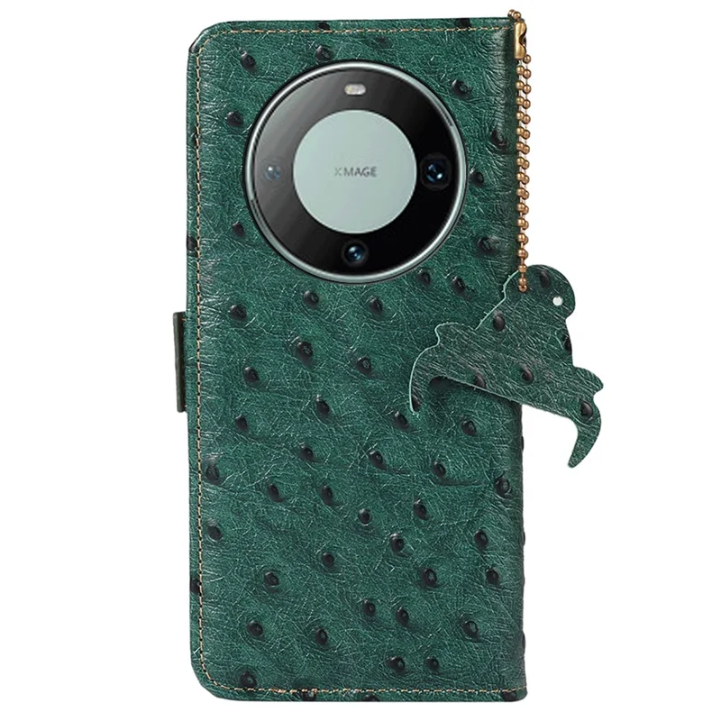 For Huawei Mate 60 Genuine Cow Leather RFID Blocking Drop Proof Case Wallet Stand Phone Cover - Green