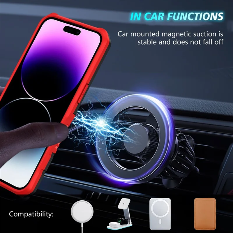 Kickstand PC+TPU Case for iPhone 15 Pro Max Compatible with MagSafe Sliding Lens Cover Protective Phone Shell - Black / Red
