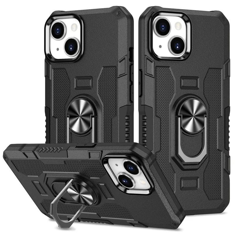 Для Iphone 15 Plus Shock -ronese Chase Ring Pictand PC+TPU Back Cover - Черный