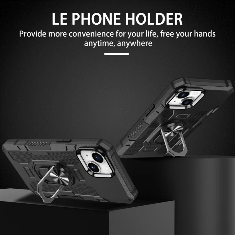 Для Iphone 15 Plus Shock -ronese Chase Ring Pictand PC+TPU Back Cover - Черный