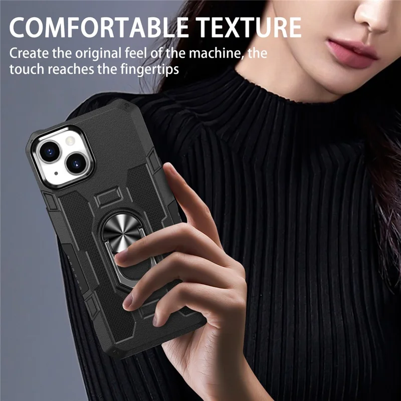 Для Iphone 15 Plus Shock -ronese Chase Ring Pictand PC+TPU Back Cover - Черный