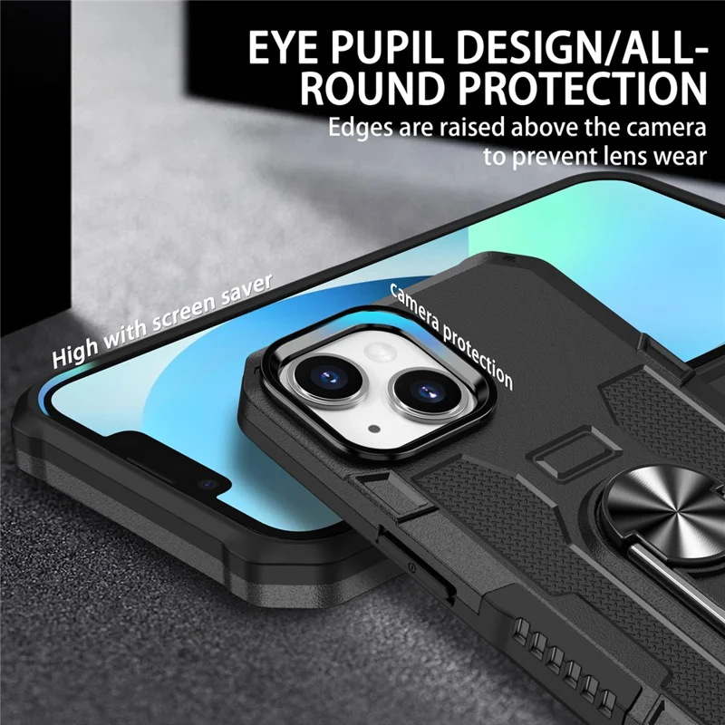 Для Iphone 15 Plus Shock -ronese Chase Ring Pictand PC+TPU Back Cover - Черный