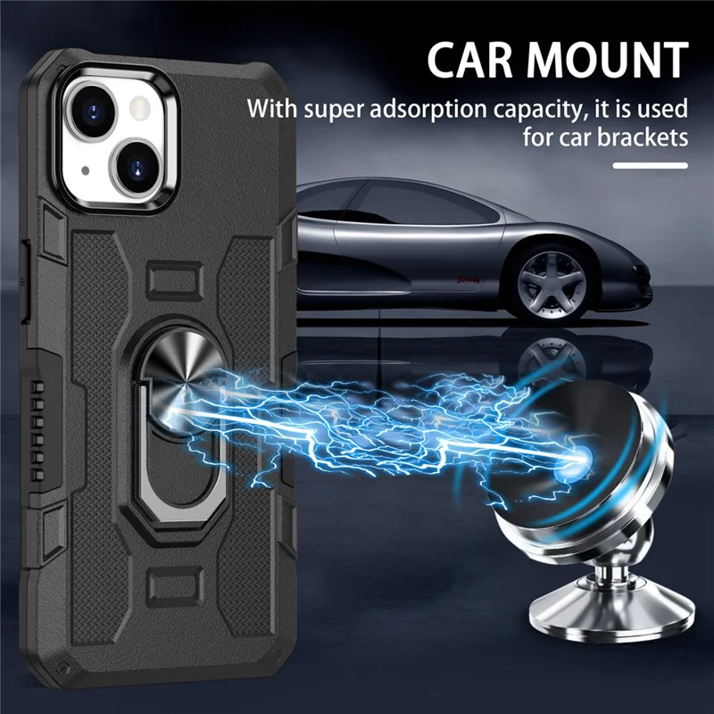 Для Iphone 15 Plus Shock -ronese Chase Ring Pictand PC+TPU Back Cover - Черный