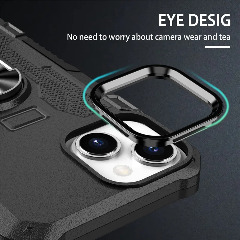 Для Iphone 15 Plus Shock -ronese Chase Ring Pictand PC+TPU Back Cover - Черный