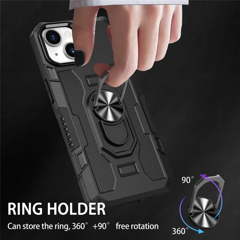 Для Iphone 15 Plus Shock -ronese Chase Ring Pictand PC+TPU Back Cover - Черный