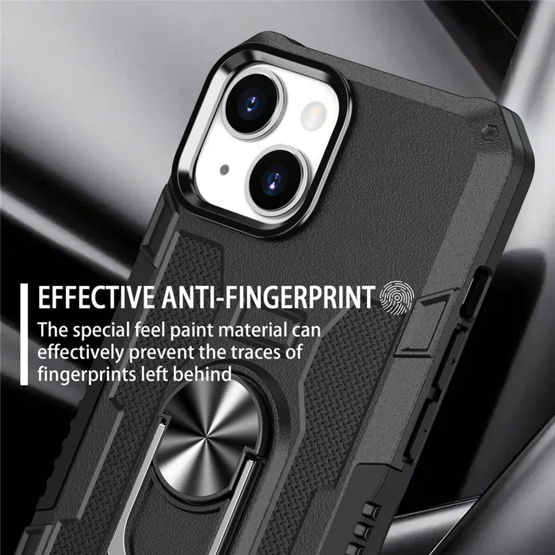 Для Iphone 15 Plus Shock -ronese Chase Ring Pictand PC+TPU Back Cover - Черный