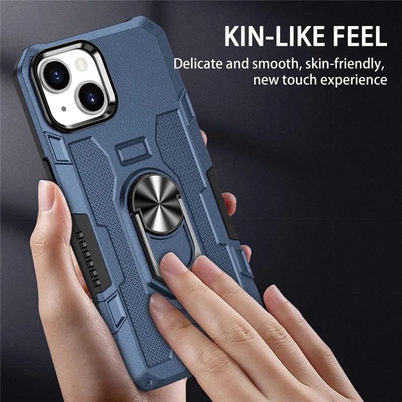 Obudowa antyudarowa z pierścieniem i podstawką do iPhone'a 15 Plus, tylna pokrywa z PC+TPU – niebieska
