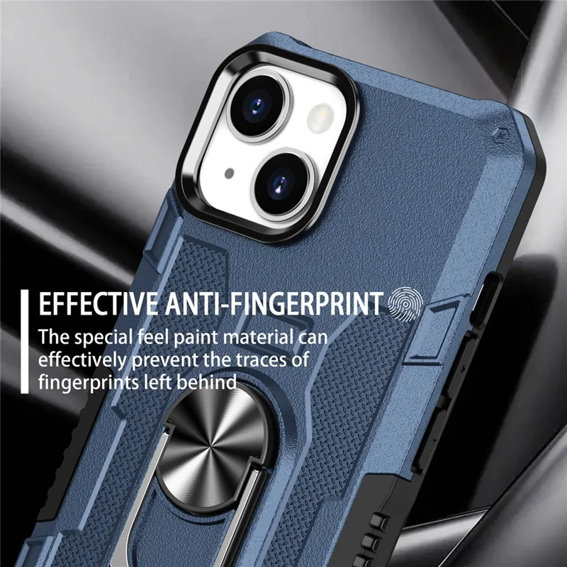 Obudowa antyudarowa z pierścieniem i podstawką do iPhone'a 15 Plus, tylna pokrywa z PC+TPU – niebieska