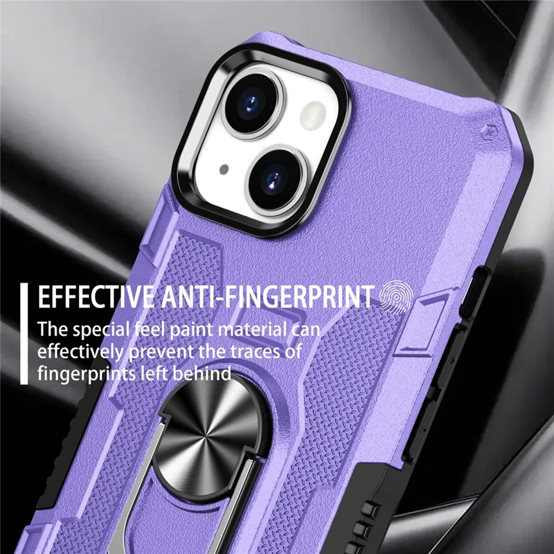 Para Iphone 15 Plus Amlu Shock Phone Case Ring Kickstand PC+TPU Tapa Posterior - Púrpura
