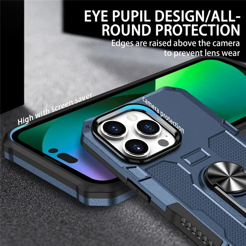 Pour Iphone 15 Pro Max Anti-scratch pc + Tpu Téléphone Couvercle de Protection Avec Une Ranniste - Bleu