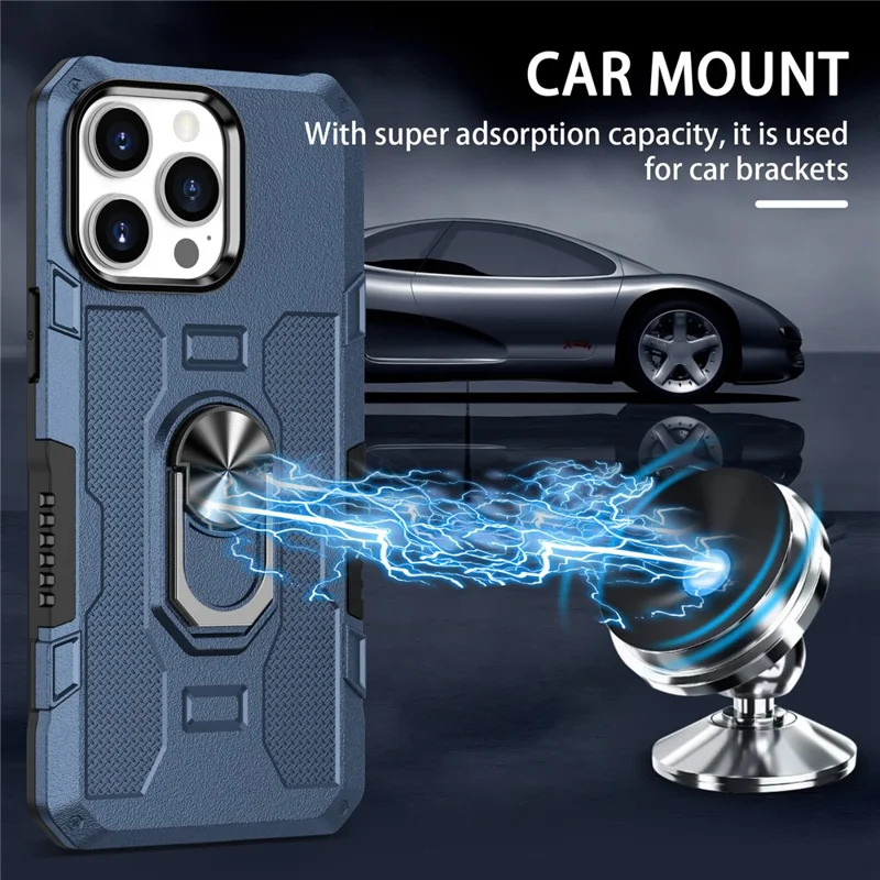 Pour Iphone 15 Pro Max Anti-scratch pc + Tpu Téléphone Couvercle de Protection Avec Une Ranniste - Bleu