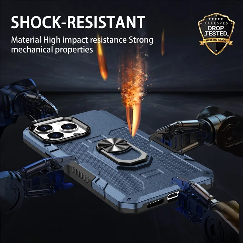 Pour Iphone 15 Pro Max Anti-scratch pc + Tpu Téléphone Couvercle de Protection Avec Une Ranniste - Bleu