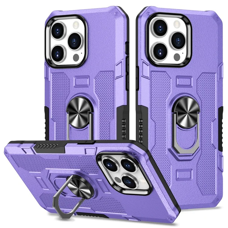 Para Iphone 15 Pro Max Anti-srratch PC+TPU Caixa de Telefone Tampa de Proteção Com Anel Kickstand - Roxo