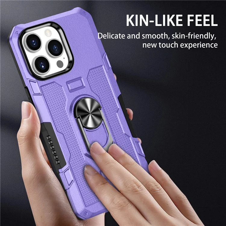 Para Iphone 15 Pro Max Anti-srratch PC+TPU Caixa de Telefone Tampa de Proteção Com Anel Kickstand - Roxo
