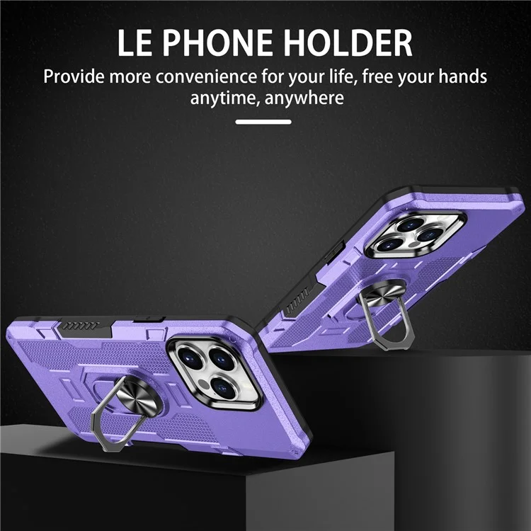 Para Iphone 15 Pro Max Anti-srratch PC+TPU Caixa de Telefone Tampa de Proteção Com Anel Kickstand - Roxo