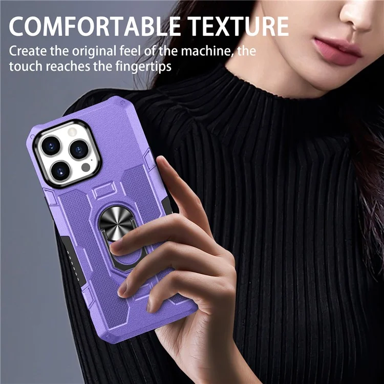 Para Iphone 15 Pro Max Anti-srratch PC+TPU Caixa de Telefone Tampa de Proteção Com Anel Kickstand - Roxo