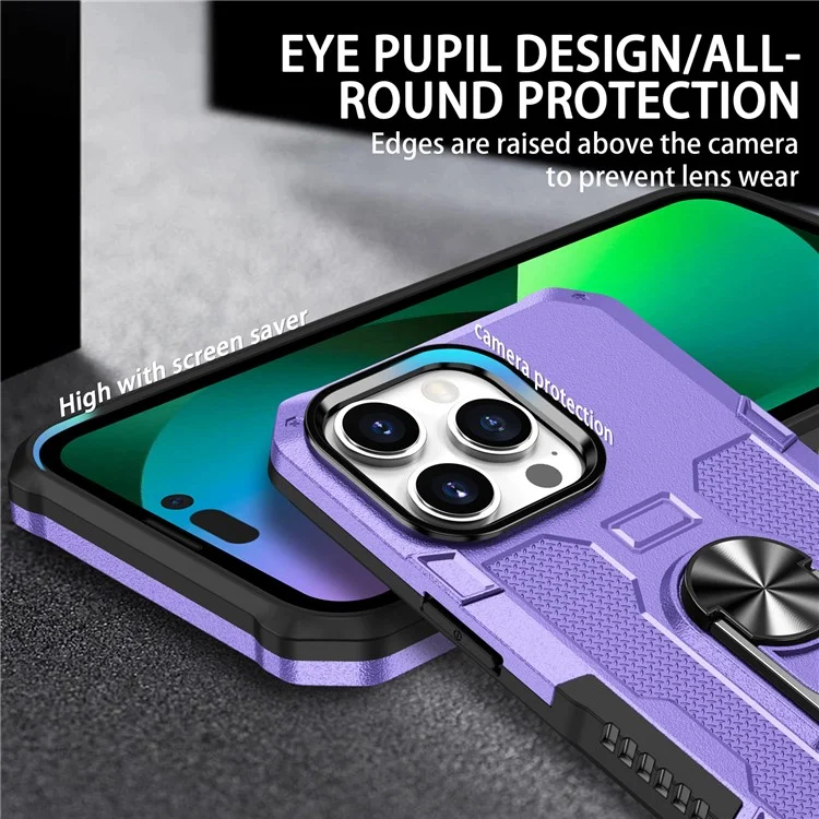 Para Iphone 15 Pro Max Anti-srratch PC+TPU Caixa de Telefone Tampa de Proteção Com Anel Kickstand - Roxo