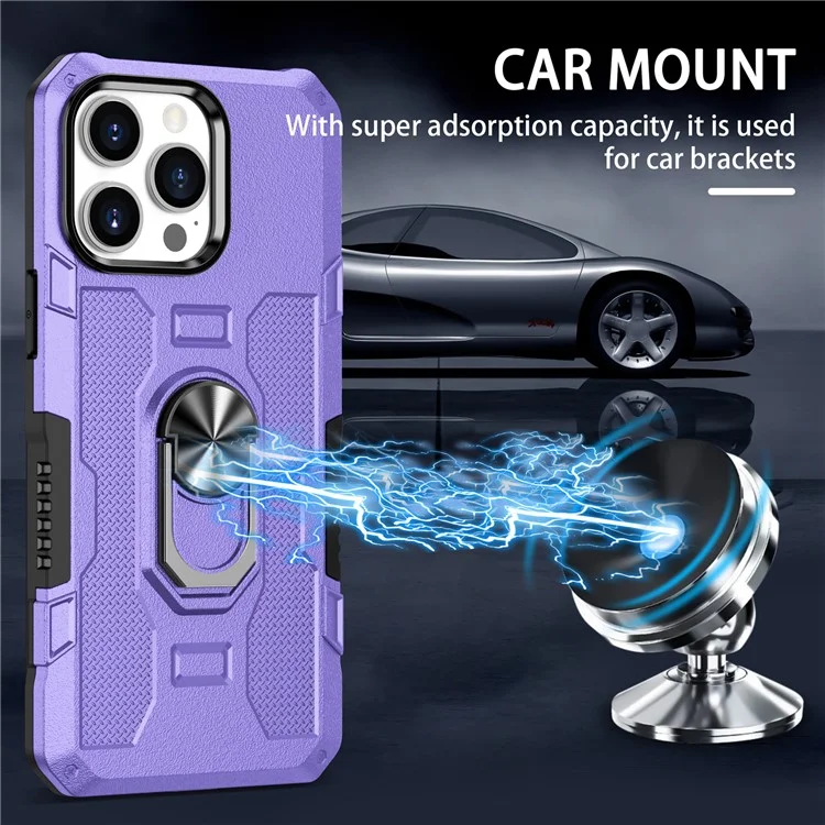 Para Iphone 15 Pro Max Anti-srratch PC+TPU Caixa de Telefone Tampa de Proteção Com Anel Kickstand - Roxo