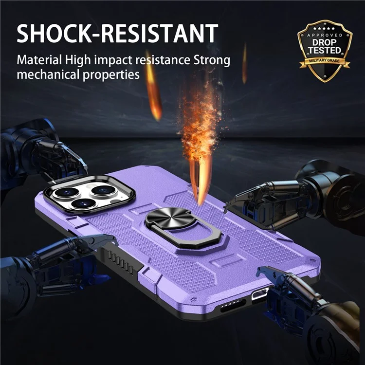 Para Iphone 15 Pro Max Anti-srratch PC+TPU Caixa de Telefone Tampa de Proteção Com Anel Kickstand - Roxo