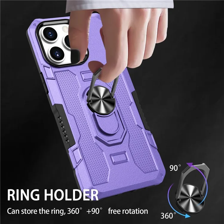 Para Iphone 15 Pro Max Anti-srratch PC+TPU Caixa de Telefone Tampa de Proteção Com Anel Kickstand - Roxo