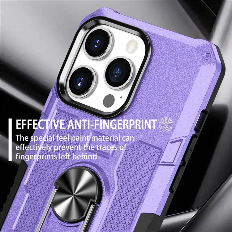 Para Iphone 15 Pro Max Anti-srratch PC+TPU Caixa de Telefone Tampa de Proteção Com Anel Kickstand - Roxo
