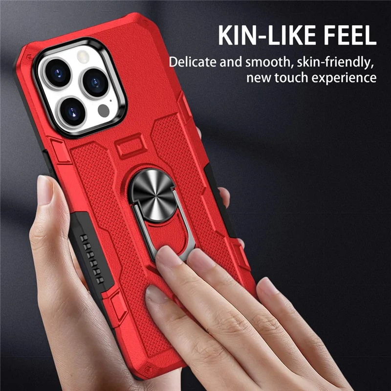 Obudowa przeciwupadkowa na iPhone 15 Pro z podstawką pierścieniową, tylna pokrywa PC+TPU - Czerwony