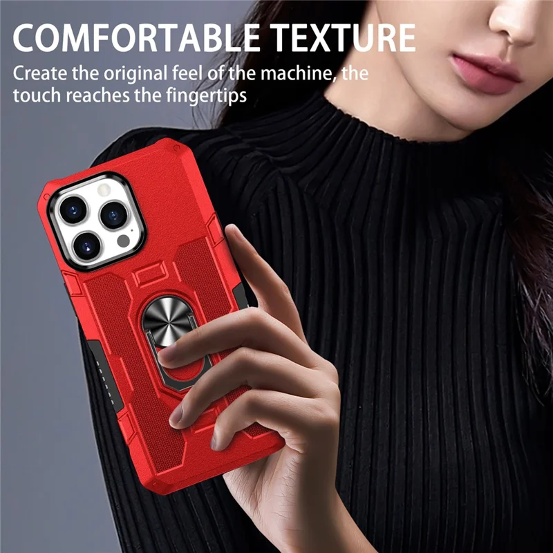 Obudowa przeciwupadkowa na iPhone 15 Pro z podstawką pierścieniową, tylna pokrywa PC+TPU - Czerwony