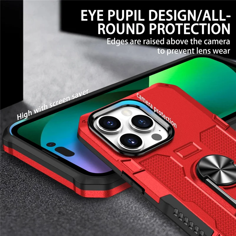 Obudowa przeciwupadkowa na iPhone 15 Pro z podstawką pierścieniową, tylna pokrywa PC+TPU - Czerwony