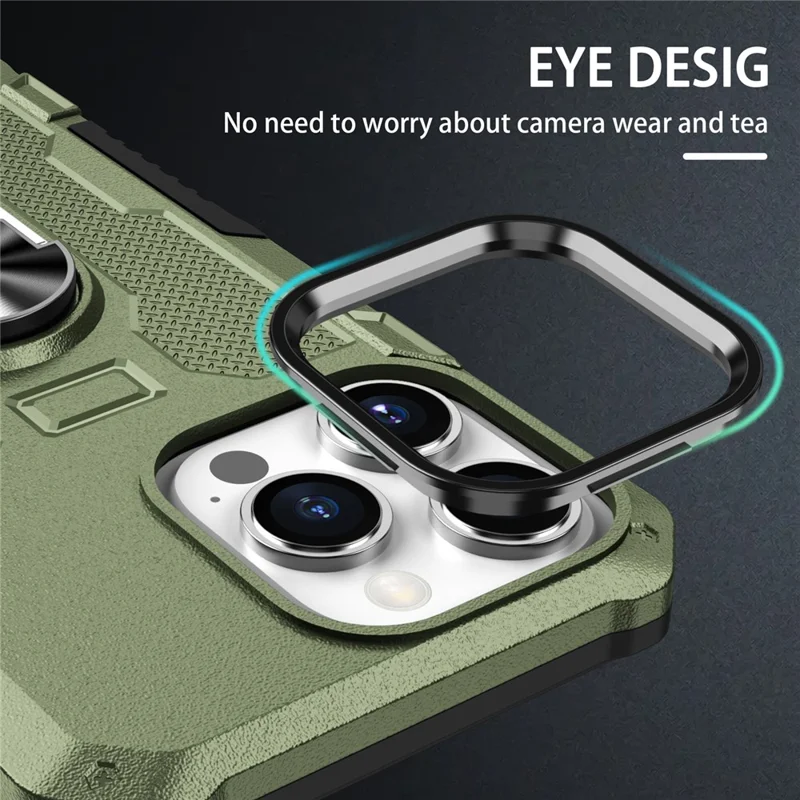 For iPhone 15 Pro Drop-proof Cell Phone Case PC+TPU Back Cover with Ring Kickstand - Green