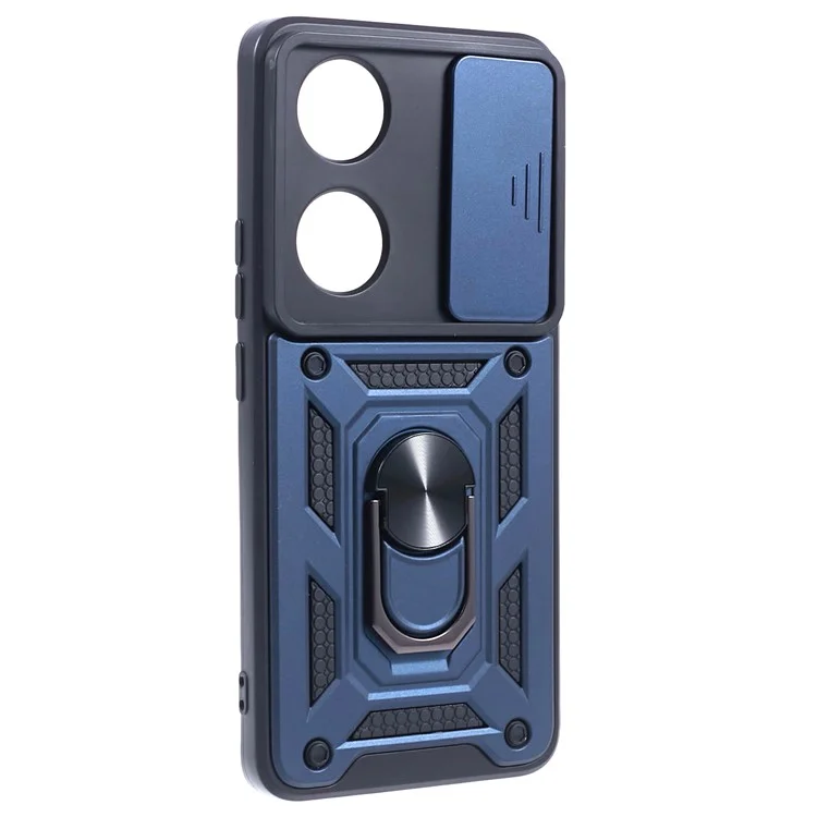 For Honor 90 Anti-Scratch Slide Lens Protection Phone Case PC+TPU Kickstand Phone Cover - Blau