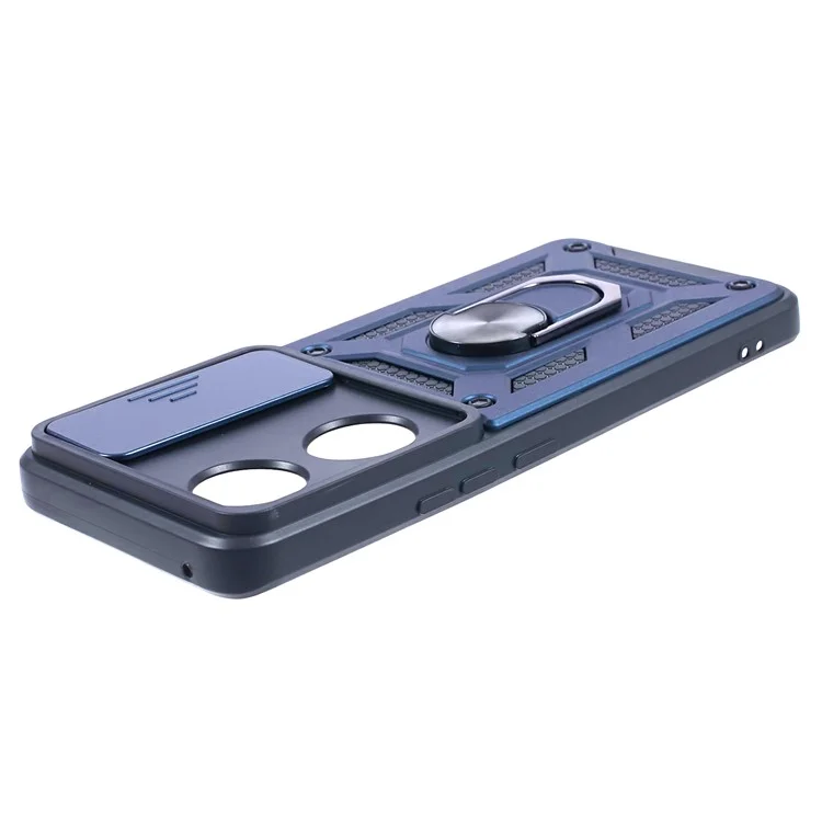 For Honor 90 Anti-Scratch Slide Lens Protection Phone Case PC+TPU Kickstand Phone Cover - Blau
