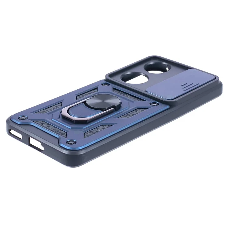 For Honor 90 Anti-Scratch Slide Lens Protection Phone Case PC+TPU Kickstand Phone Cover - Blau