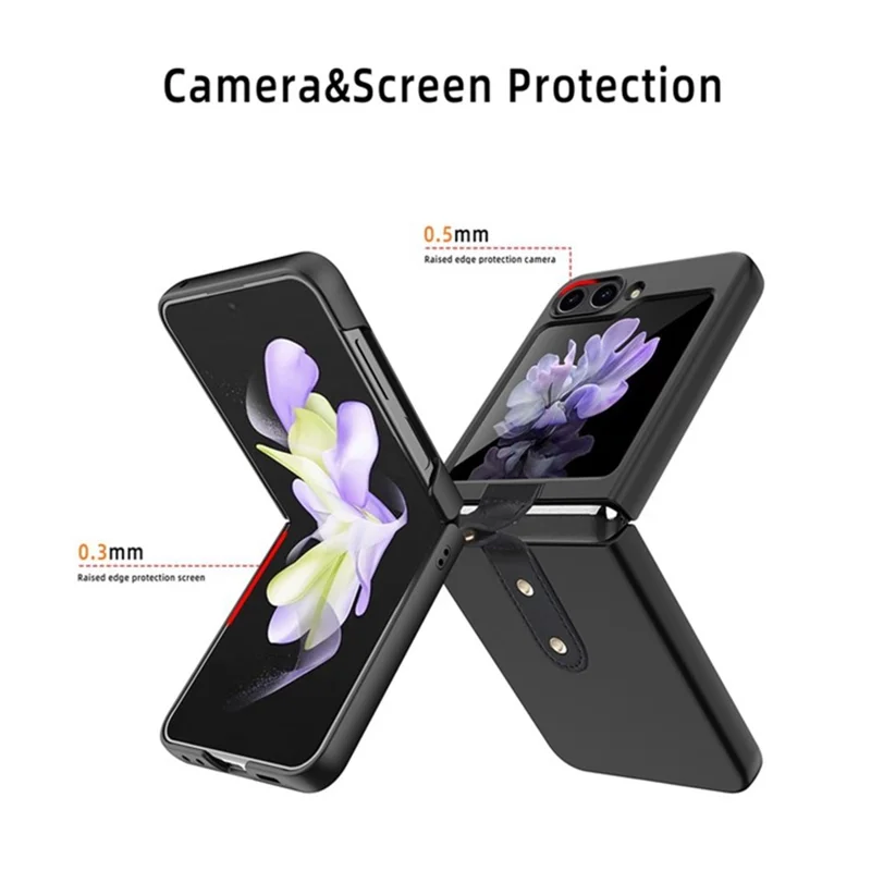 Para Samsung Galaxy Z Flip5 5G Case de Teléfono Duro PC Hard Portada de Patada Con Película de Vidrio Templado - Negro